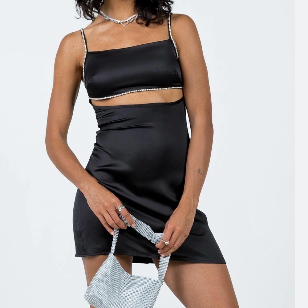 Princess Polly Black Satin Mini Dress size 10
